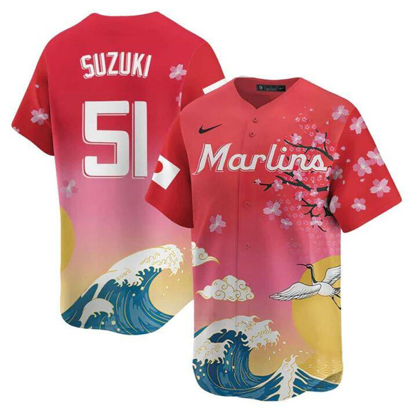 Men's Pink Miami Marlins #51 Ichiro Suzuki Japanese Heritage Night 2025 Limited Baseball Jersey
